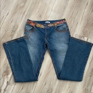 Floral Embroidered Blue Flare Jeans